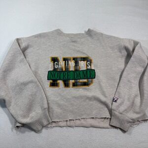 Logo 7 Sweatshirt Adult XL Gray Crop Notre Dame Fighting Irish Vintage Raw‎ Hem